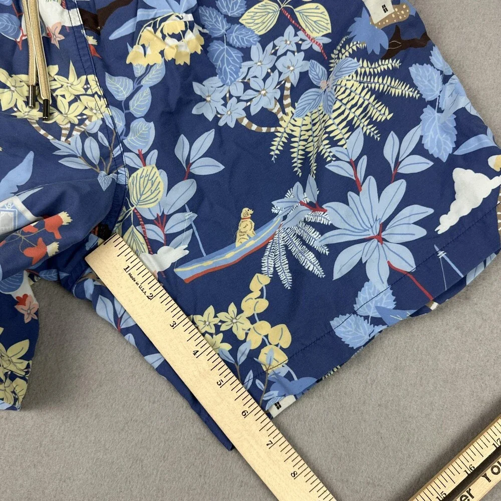 McLaughlin Swim Shorts Men Small Blue Floral Tropical Print Mesh Liner Pockets S